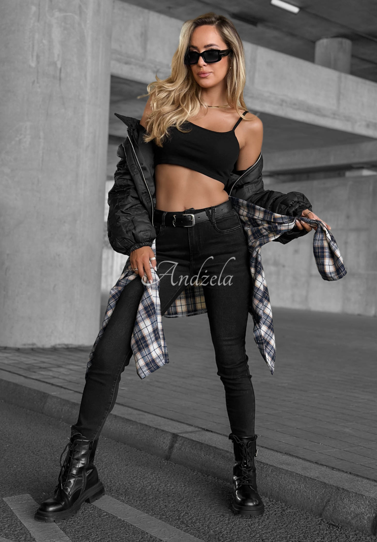 Lucky You Skinny Jeans with a Belt, Dark Gray