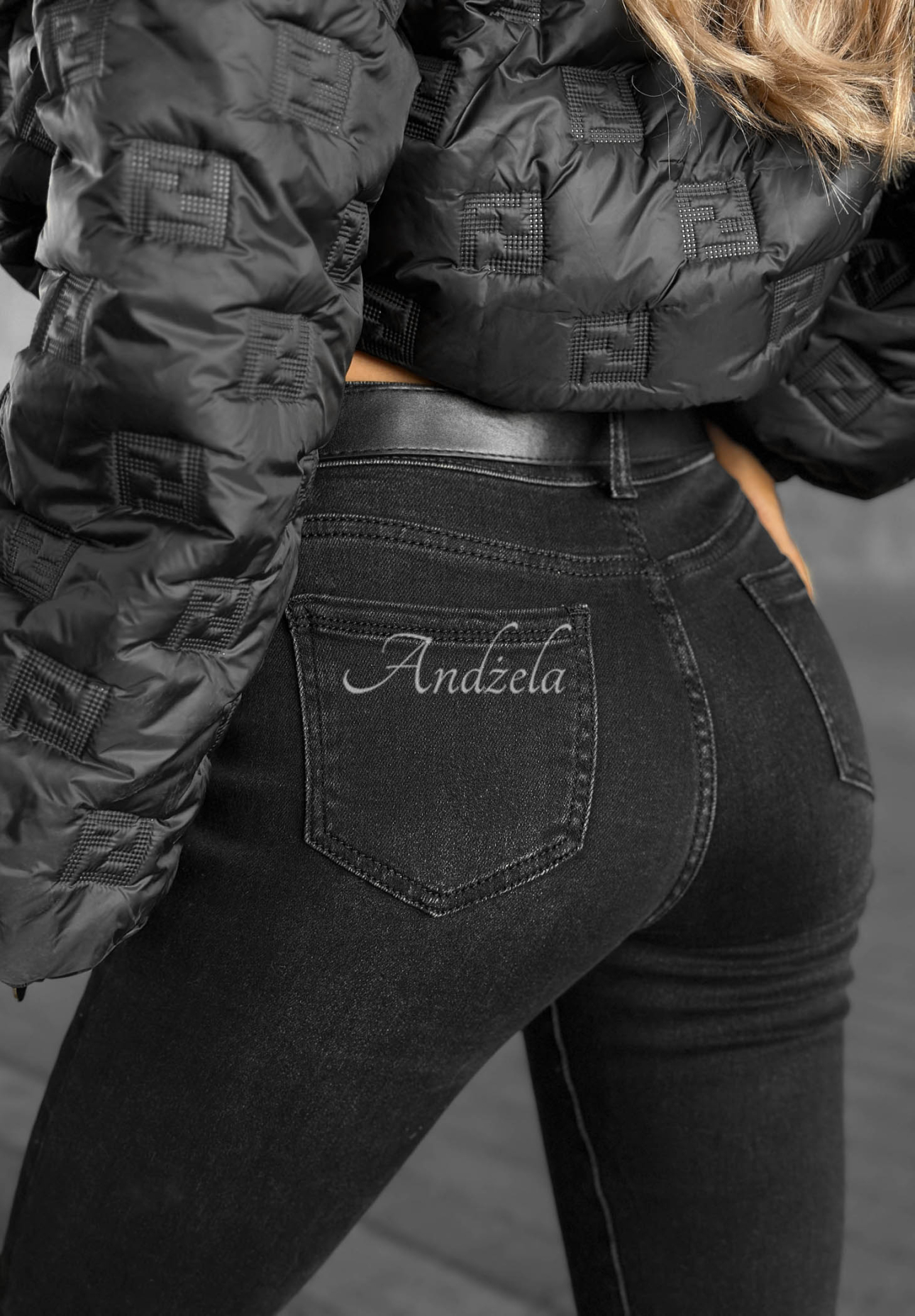 Lucky You Skinny Jeans with a Belt, Dark Gray