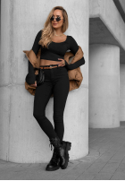 Spodnie jeansowe skinny z paskiem Take Care czarne