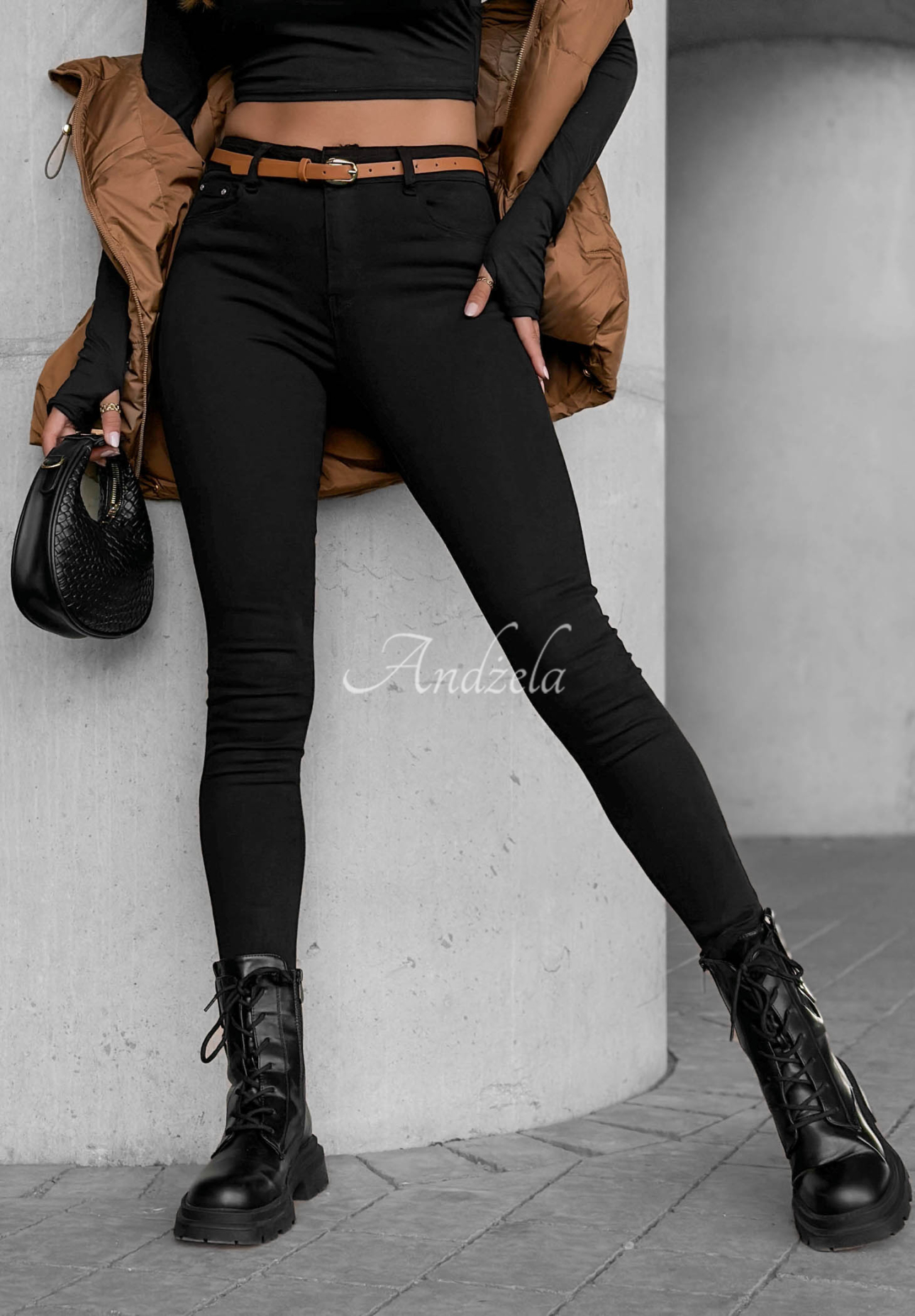 Take Care Black Skinny Jeans with a Belt