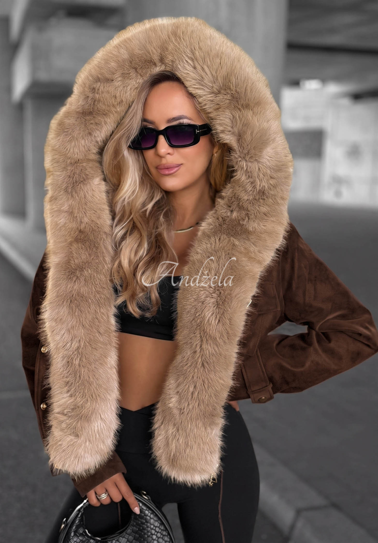 Honey Autumn Short Jacket with Fur Trim, Chocolate Brown