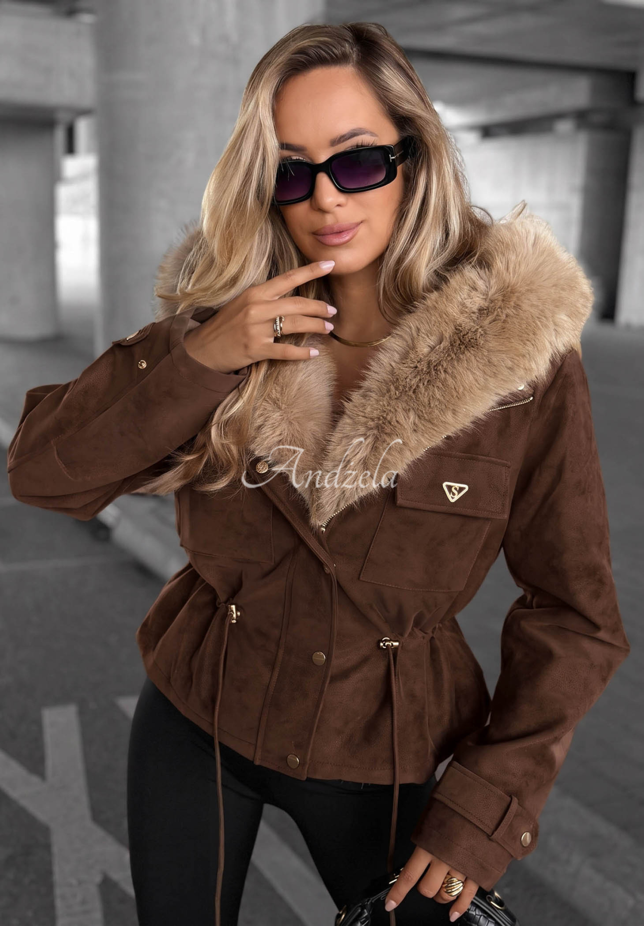 Honey Autumn Short Jacket with Fur Trim, Chocolate Brown