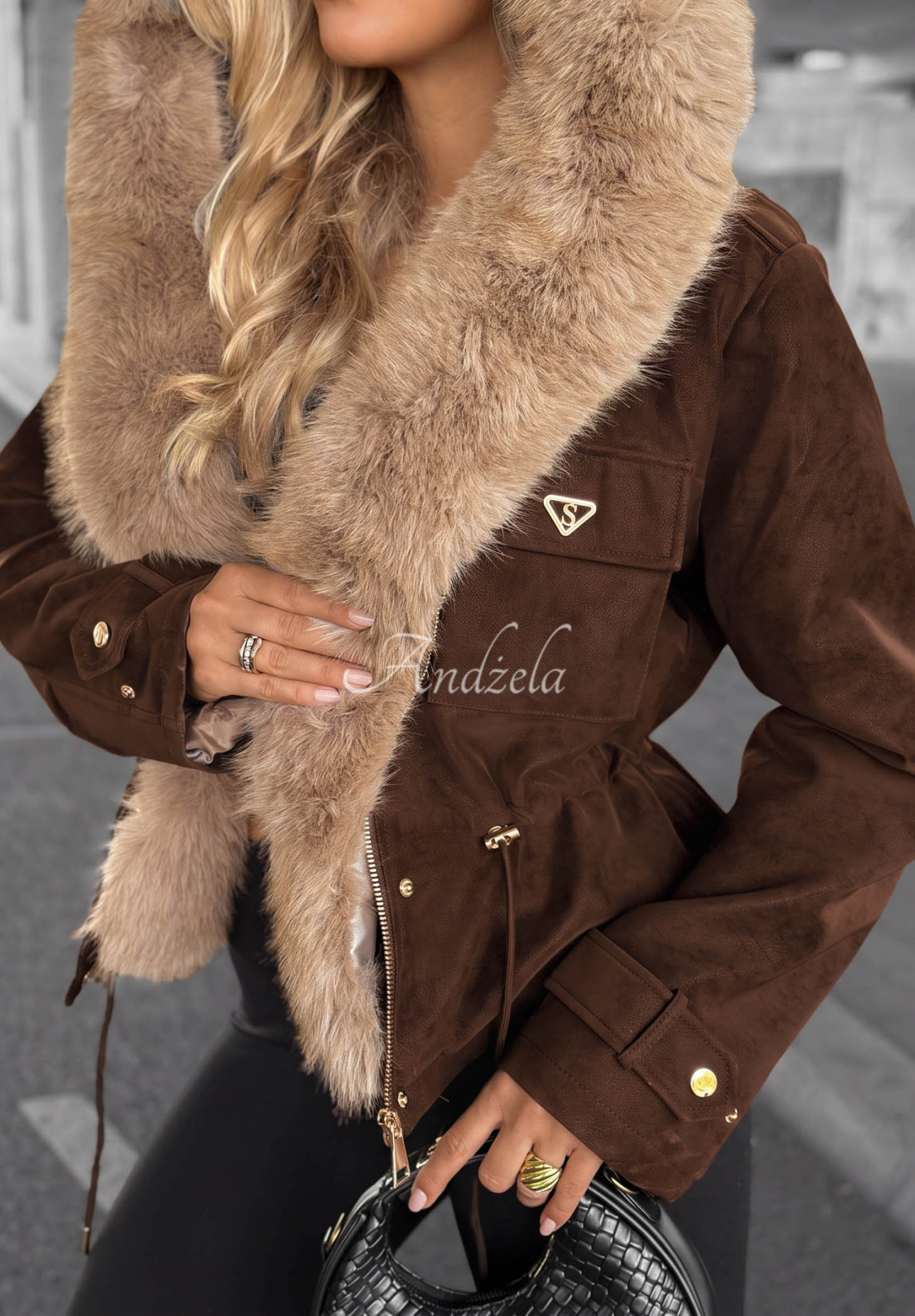 Honey Autumn Short Jacket with Fur Trim, Chocolate Brown