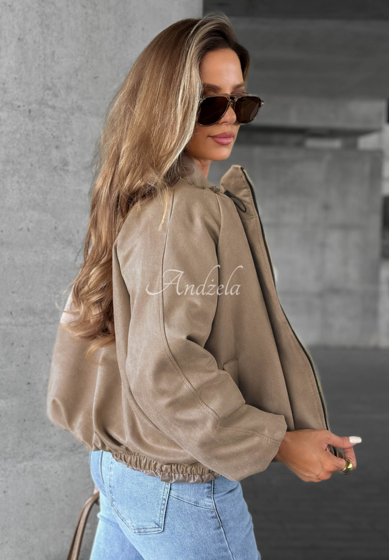 Autumn Muse Beige Suede Jacket with Stand-Up Collar