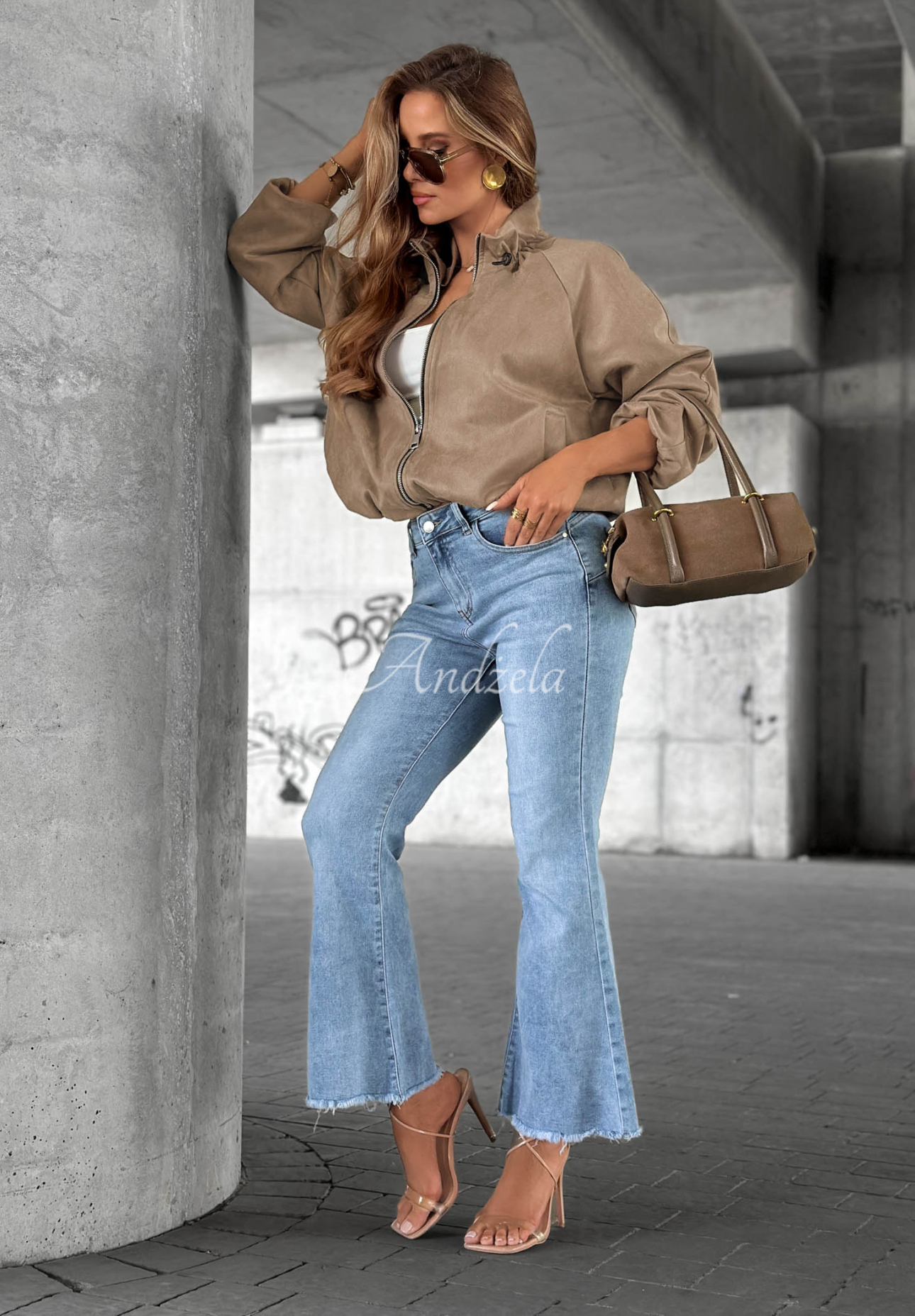 Autumn Muse Beige Suede Jacket with Stand-Up Collar