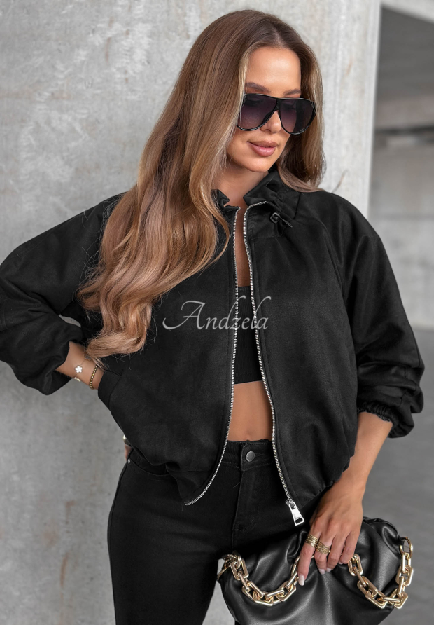 Autumn Muse Black Suede Jacket with Stand-Up Collar