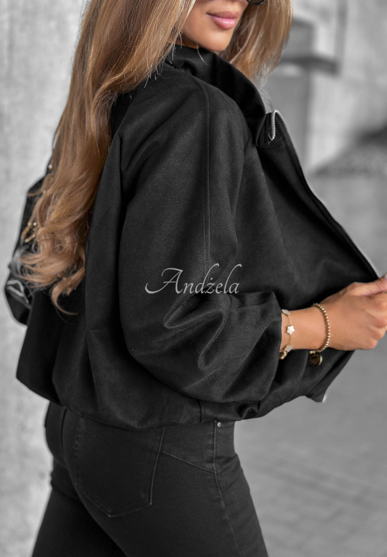 Autumn Muse Black Suede Jacket with Stand-Up Collar
