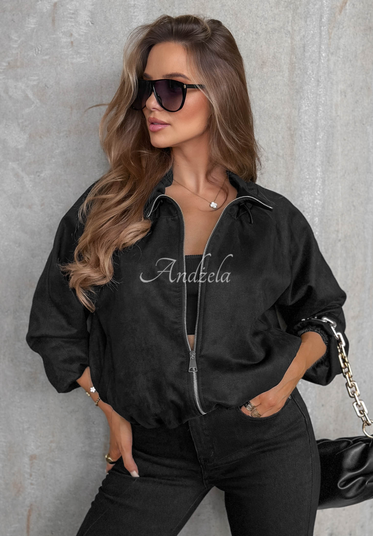 Autumn Muse Black Suede Jacket with Stand-Up Collar