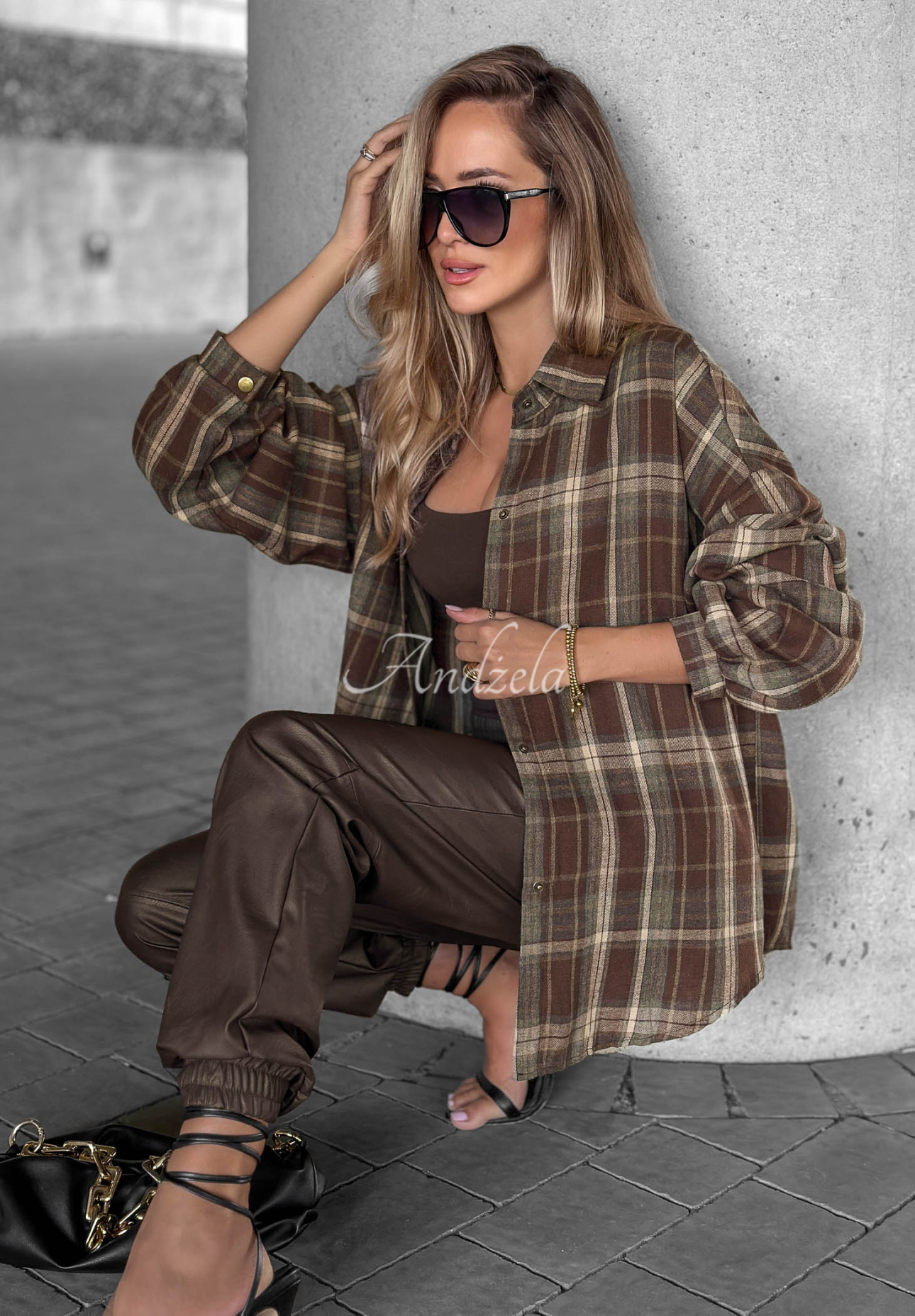 Cinnamon Coffee Chocolate Checkered Cotton Shirt