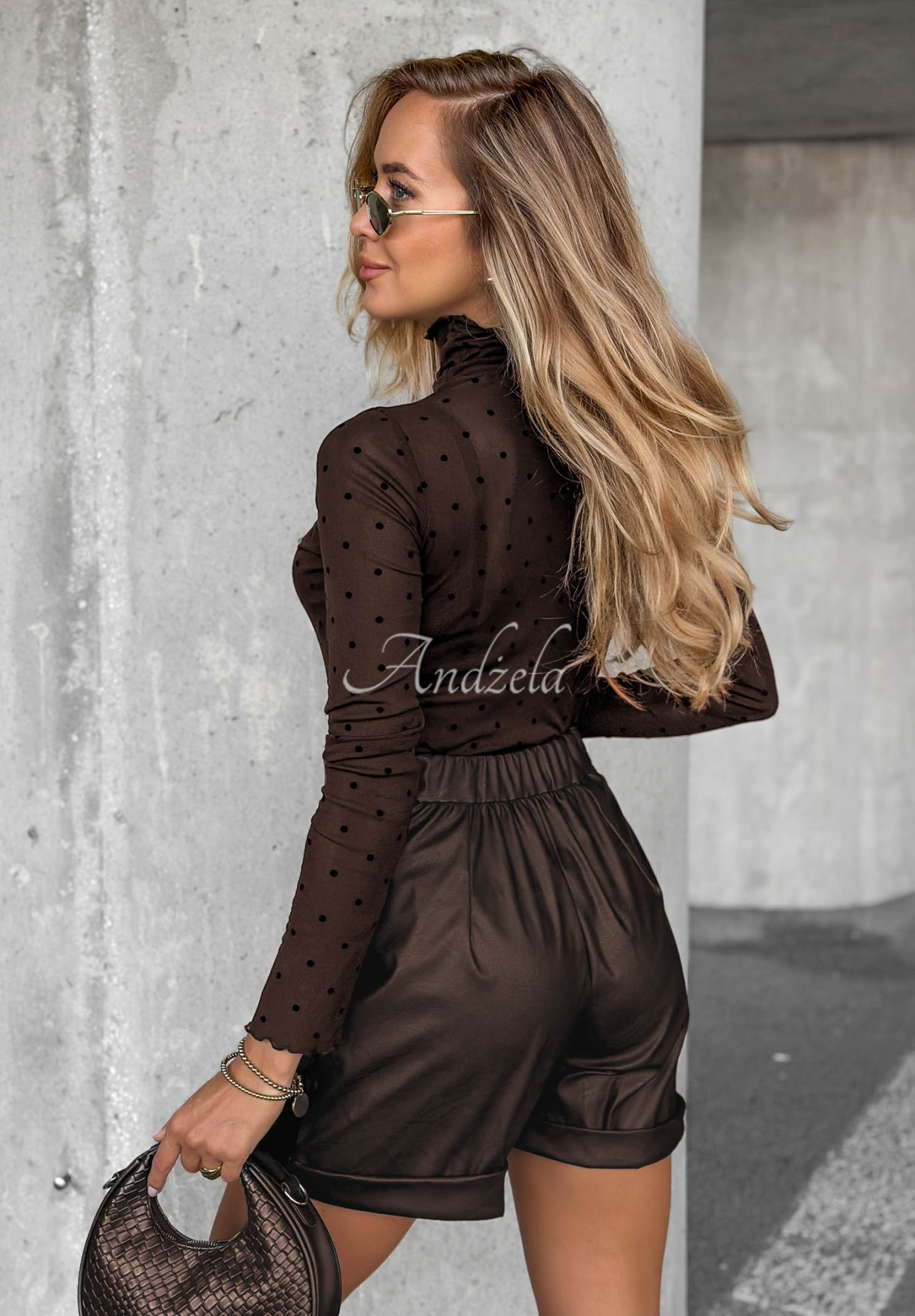 Silent Beauty Chocolate-Colored Polka-Dot Mesh Blouse