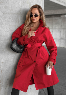 Afterlight Red Trench Coat with Belt and Collar