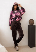 Welurowy komplet dresowy w kwiaty Floral Kiss czekoladowy