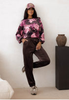 Welurowy komplet dresowy w kwiaty Floral Kiss czekoladowy