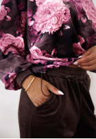 Welurowy komplet dresowy w kwiaty Floral Kiss czekoladowy