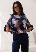 Welurowy komplet dresowy w kwiaty Floral Kiss czekoladowy