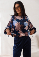 Welurowy komplet dresowy w kwiaty Floral Kiss czekoladowy