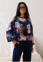 Welurowy komplet dresowy w kwiaty Floral Kiss czekoladowy