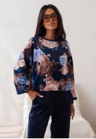 Welurowy komplet dresowy w kwiaty Floral Kiss czekoladowy