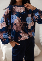 Welurowy komplet dresowy w kwiaty Floral Kiss czekoladowy