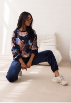 Welurowy komplet dresowy w kwiaty Floral Kiss czekoladowy