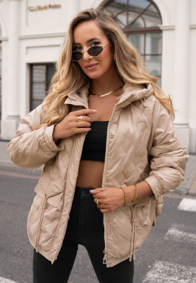 Autumn Escape Beige Quilted Hooded Jacket