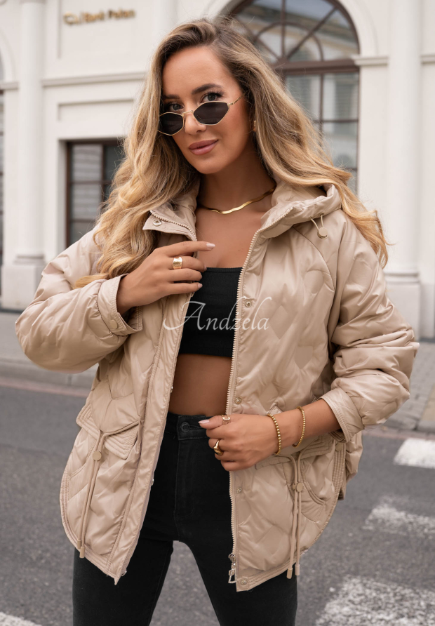 Autumn Escape Beige Quilted Hooded Jacket