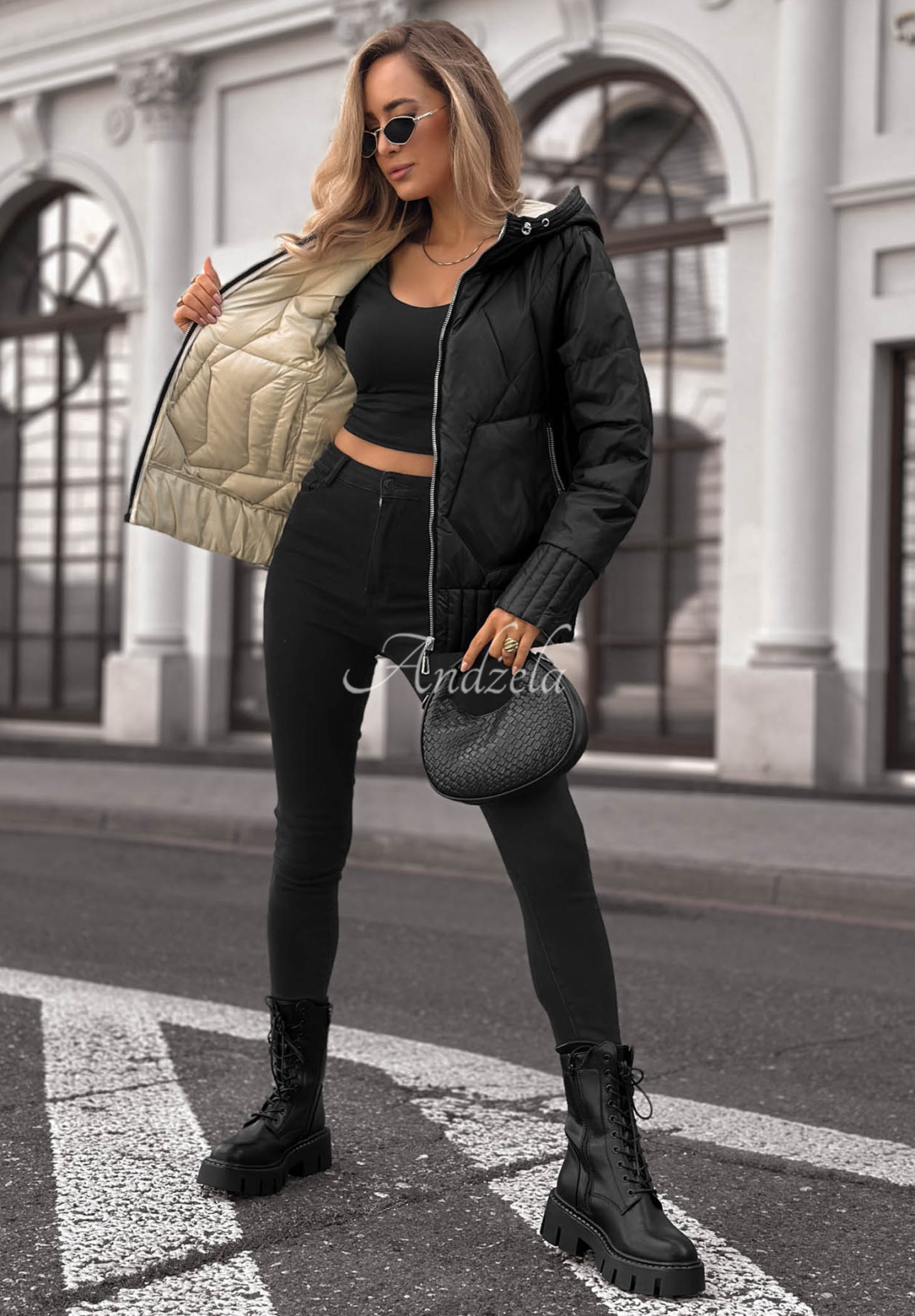 Forest Breeze Reversible Quilted Hooded Jacket, Black