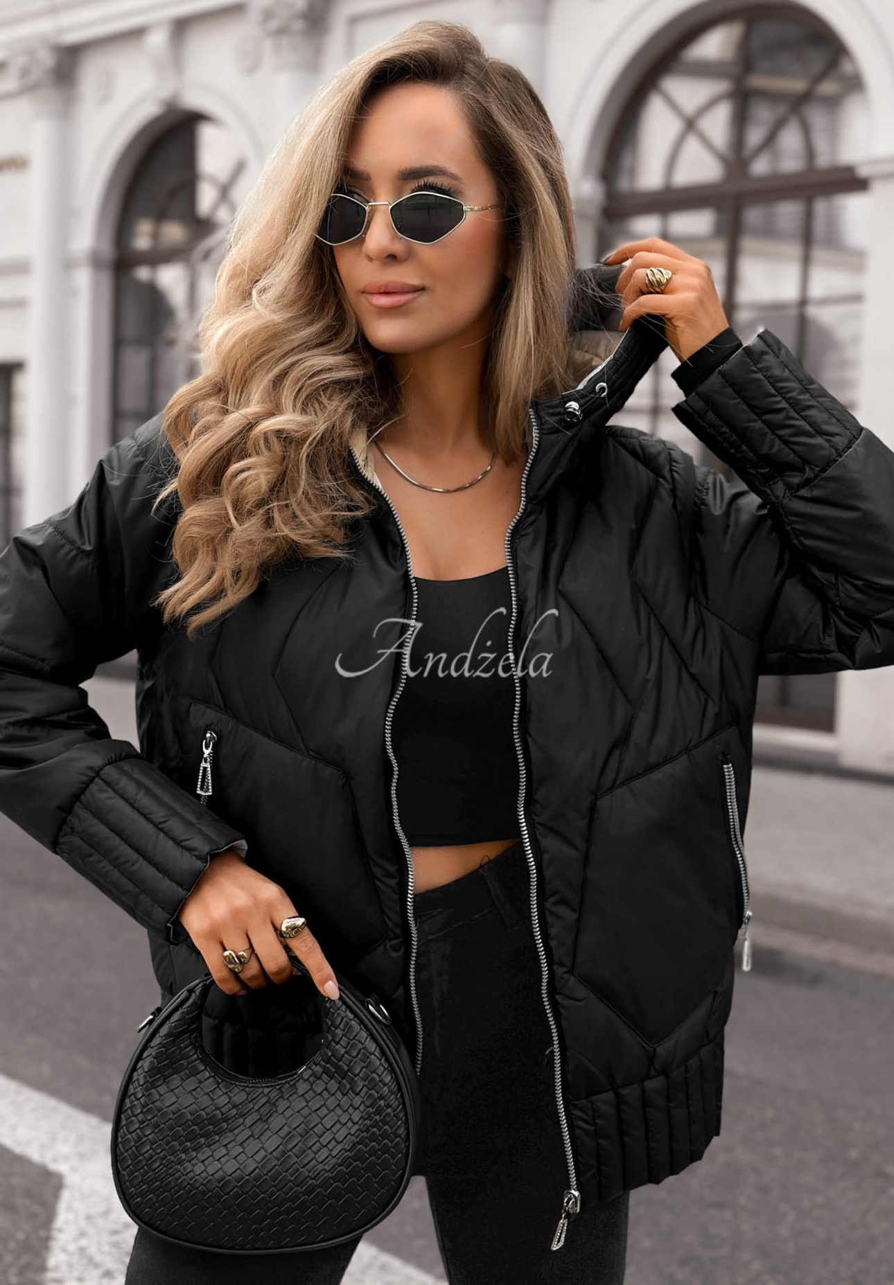 Forest Breeze Reversible Quilted Hooded Jacket, Black