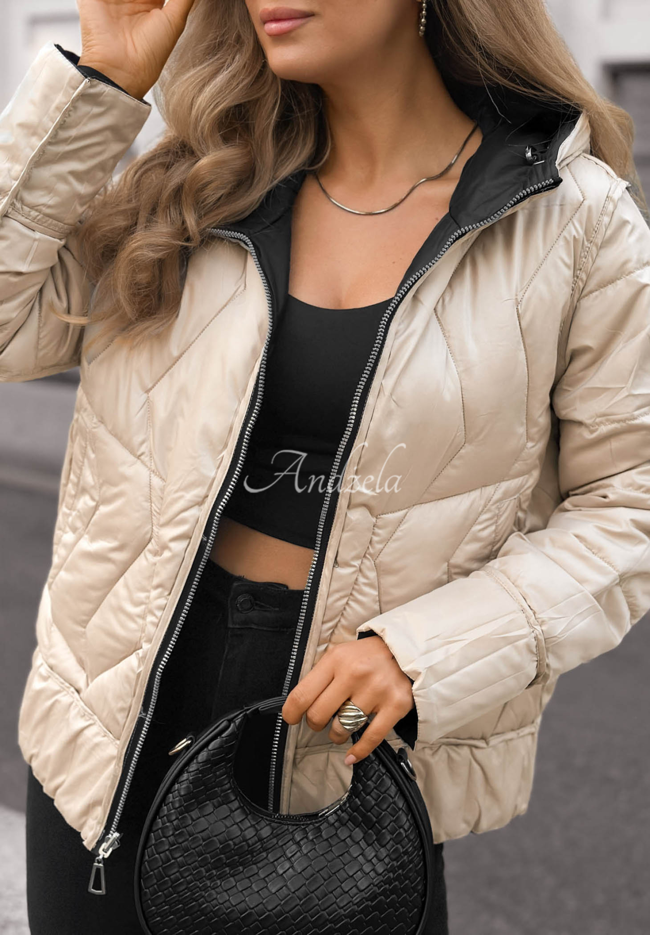 Forest Breeze Reversible Quilted Hooded Jacket, Black