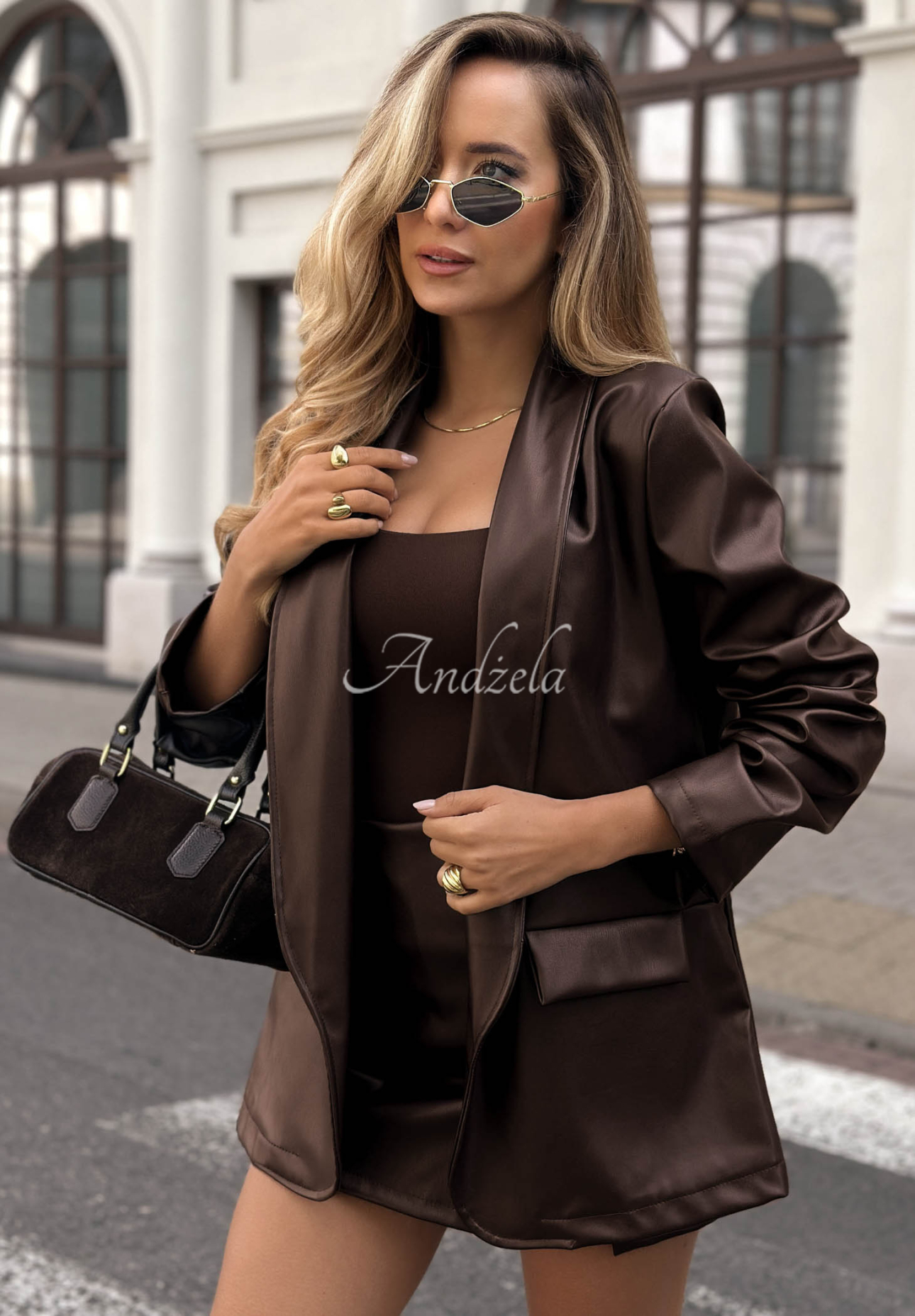 Skórzana marynarka z kołnierzykiem Leather Muse czekoladowa