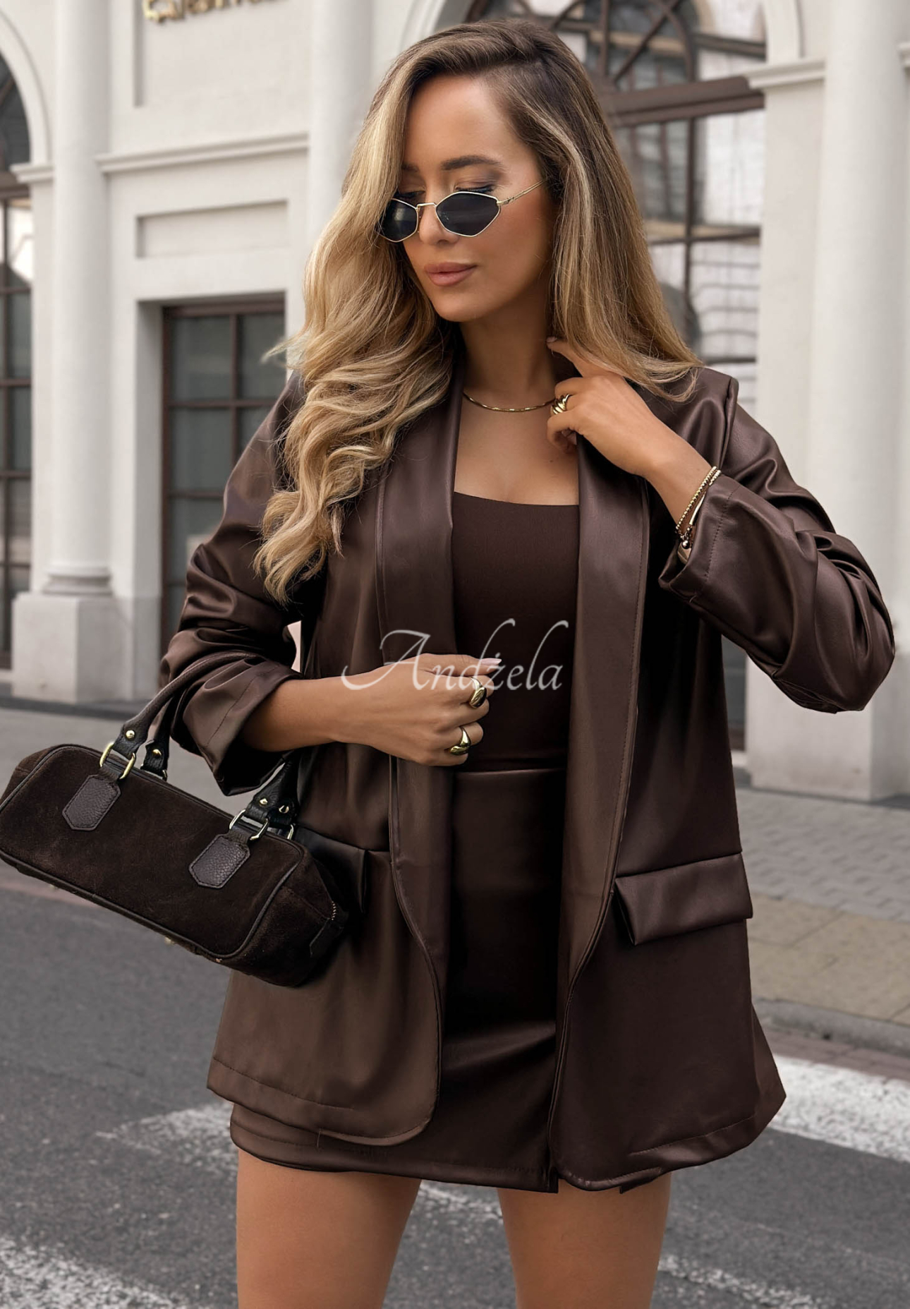 Skórzana marynarka z kołnierzykiem Leather Muse czekoladowa