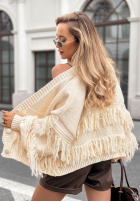 Krótki rozpinany kardigan z frędzlami Feels Cozy czekoladowy