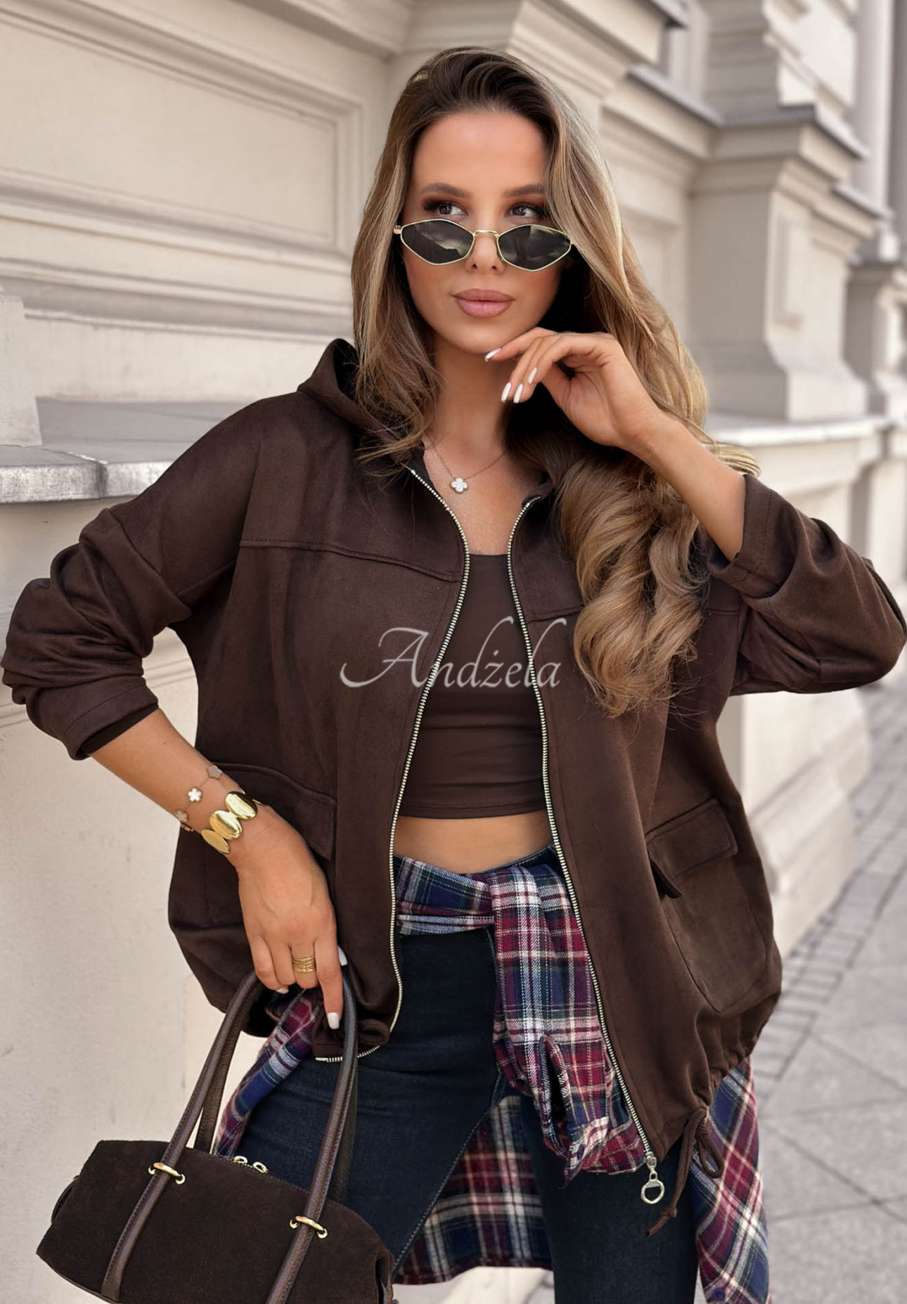 Honey Latte Chocolate Suede Jacket with Pockets