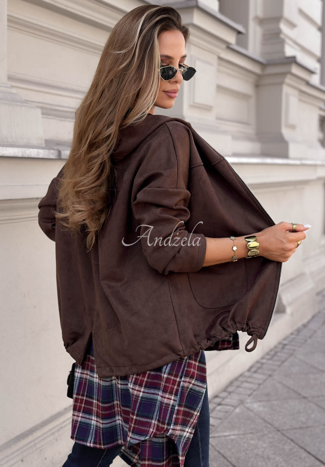 Honey Latte Chocolate Suede Jacket with Pockets