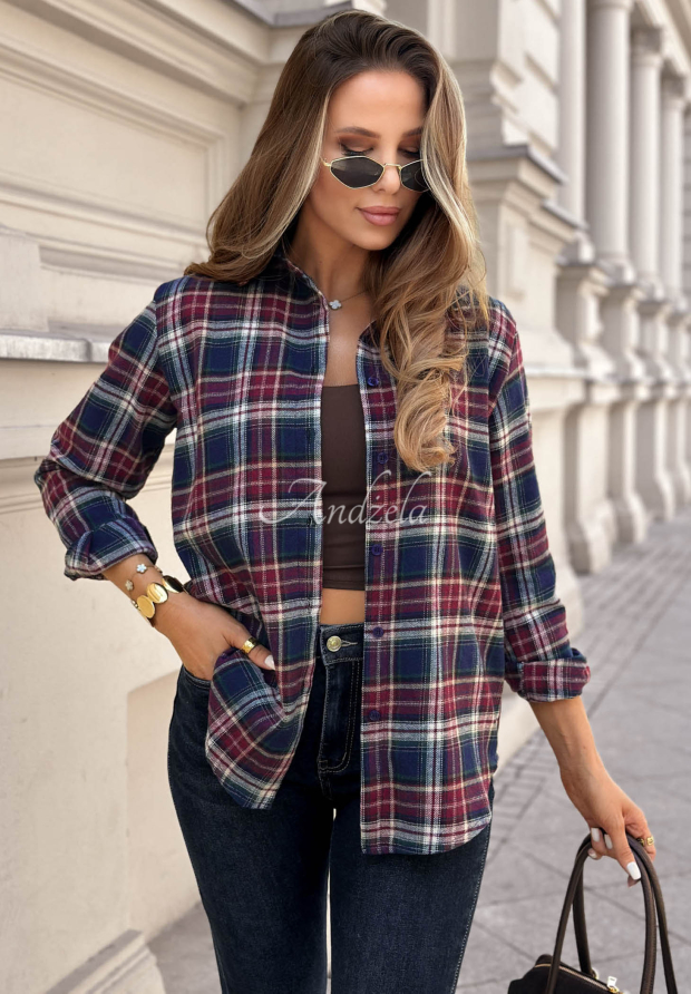 Secret Message Navy Blue and Red Checkered Cotton Shirt