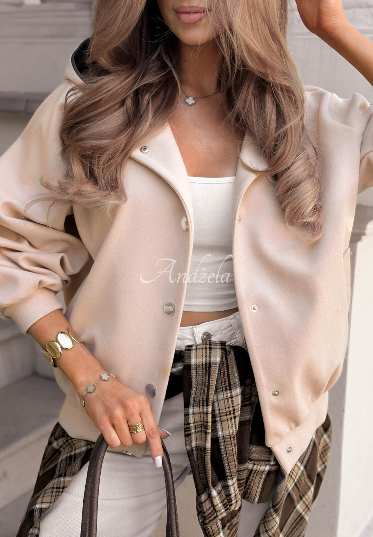 City Comfort Beige Wool-Lined Hooded Bomber Jacket