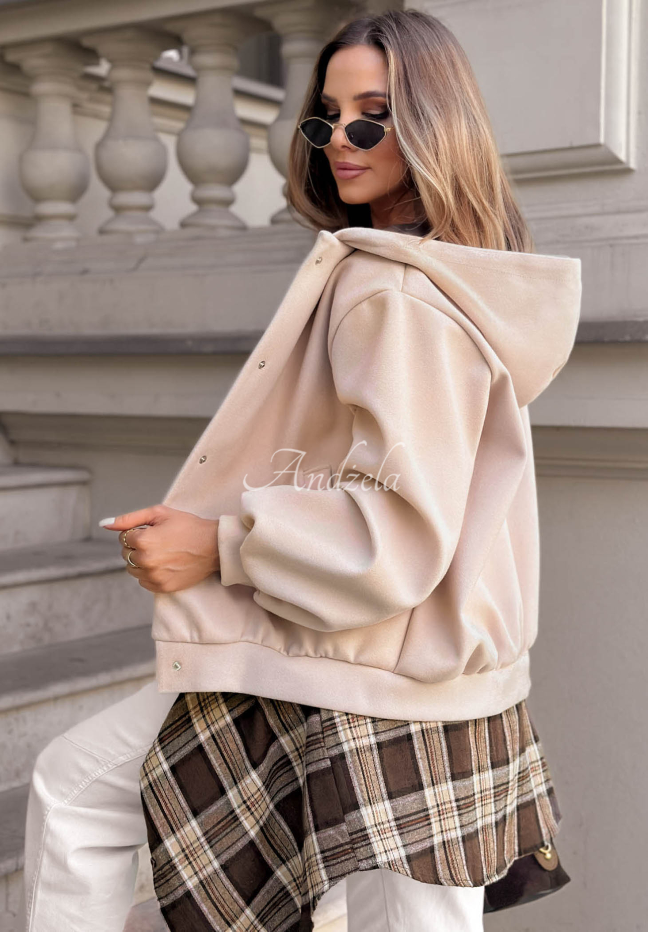 City Comfort Beige Wool-Lined Hooded Bomber Jacket