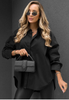 Elegancka bawełniana koszula oversize z kołnierzem Prestige Harbor czarna