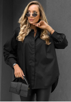 Elegancka bawełniana koszula oversize z kołnierzem Prestige Harbor czarna
