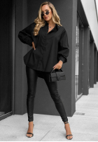 Elegancka bawełniana koszula oversize z kołnierzem Prestige Harbor czarna