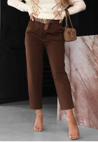 Materiałowe spodnie mom fit z paskiem Urban Grace czekoladowe
