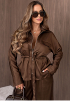 Komplet lekka kurtka z zapięciem i spodnie wide leg Autumn Pearl czerwony