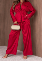 Komplet lekka kurtka z zapięciem i spodnie wide leg Autumn Pearl czerwony