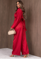 Komplet lekka kurtka z zapięciem i spodnie wide leg Autumn Pearl czerwony