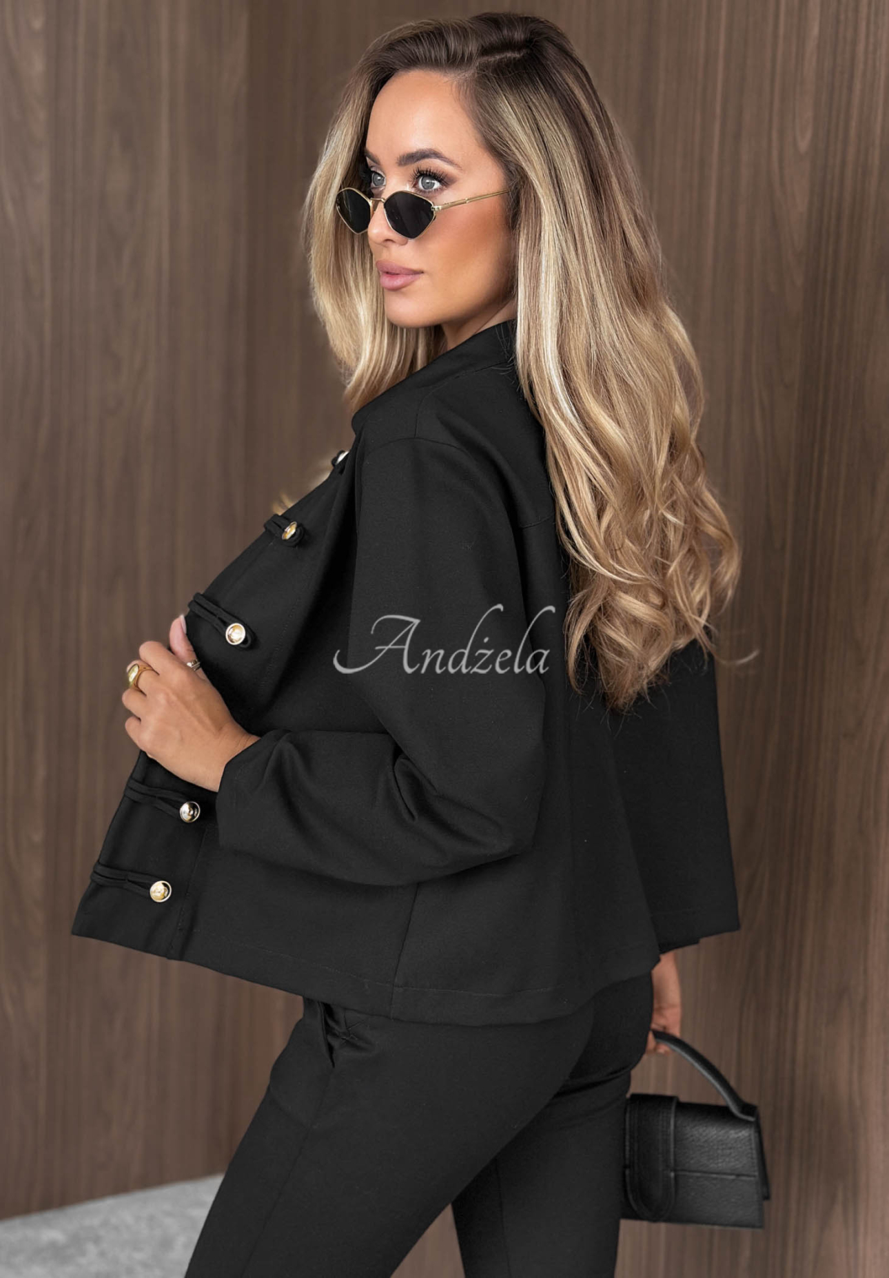 Hello There Black Viscose Short Napoleon Jacket