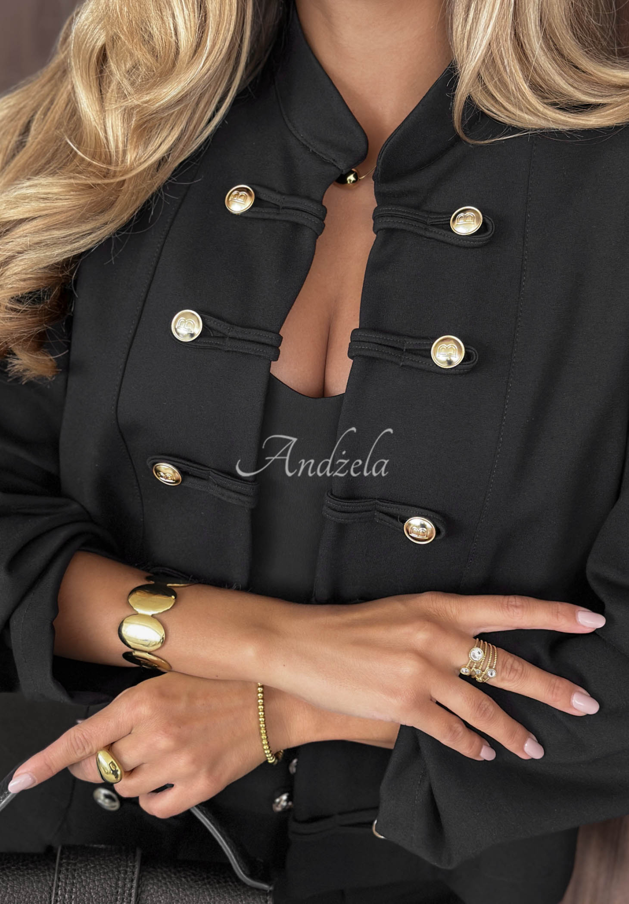 Hello There Black Viscose Short Napoleon Jacket