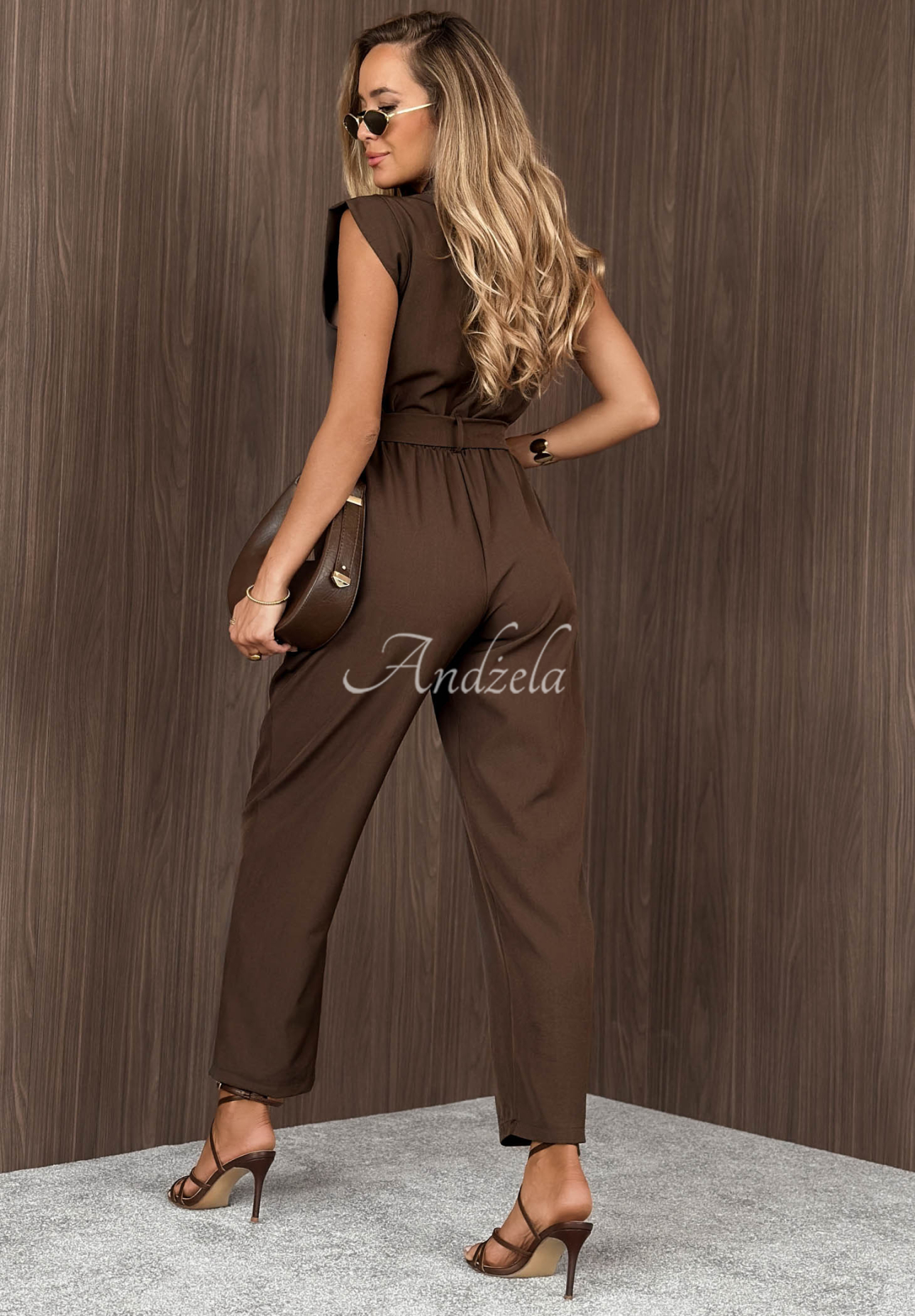 Long jumpsuit with a belt in Cinnamon Glow chocolate