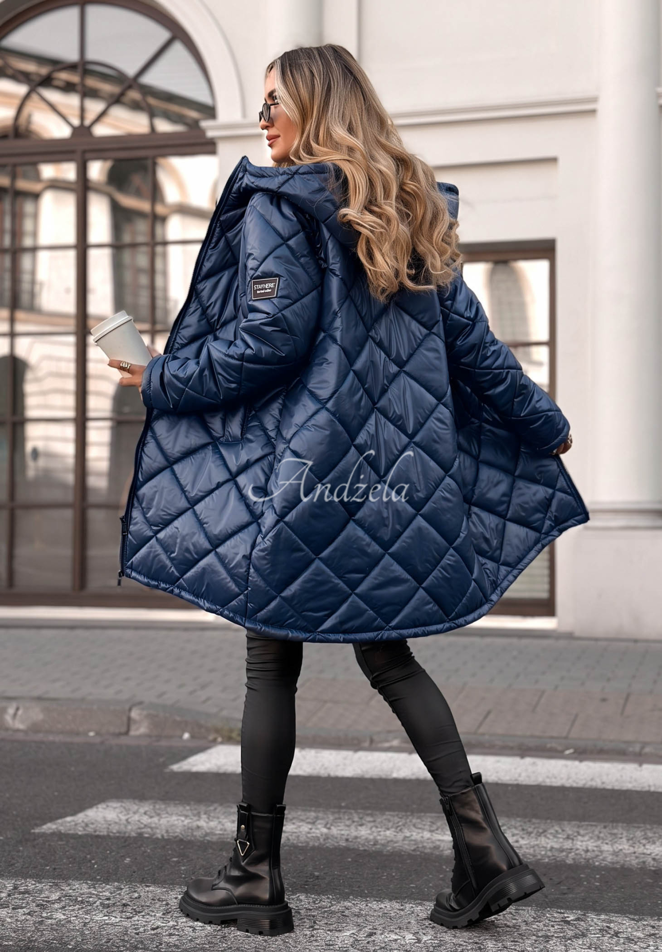Trust Your Intuition Long Quilted Jacket, Navy Blue