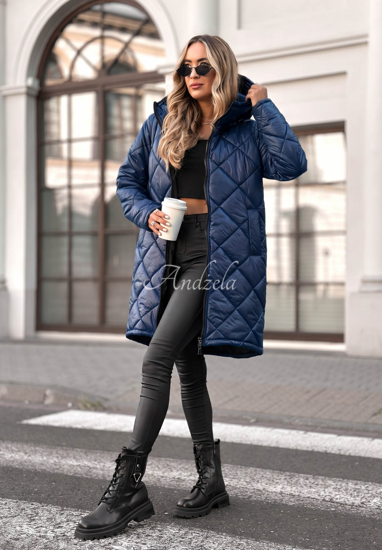 Trust Your Intuition Long Quilted Jacket, Navy Blue