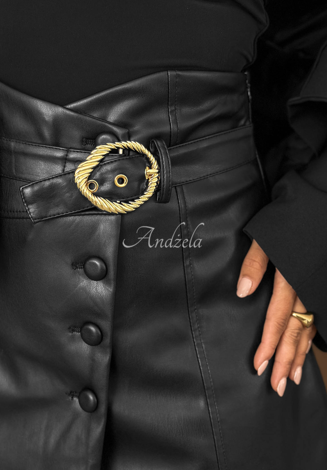 Soft Season Black Leather Mini Skirt with Belt